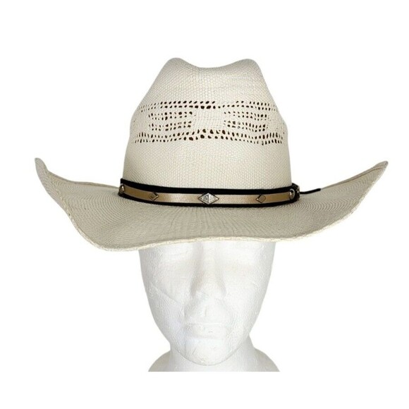 Vintage Rocha Hats Western Cowboy Hat Woven Straw Studded Leather Band 7 1/4" - Picture 8 of 11